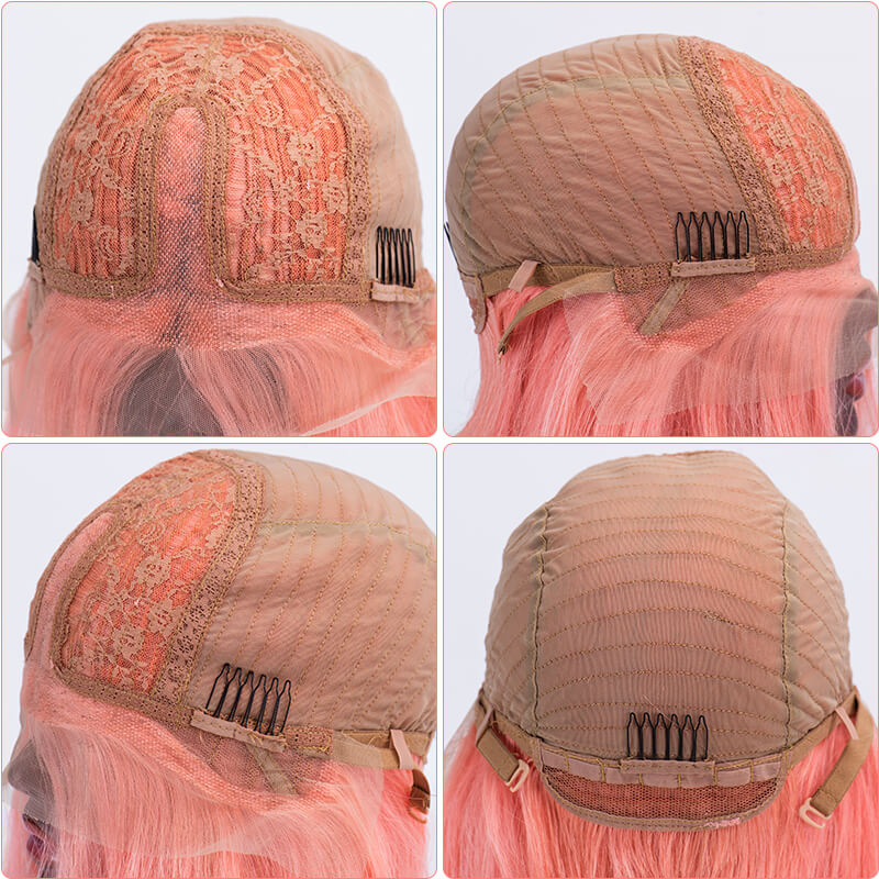 T Lace Bob Straight Pink Color Middle Part Wig Human Hair Wig