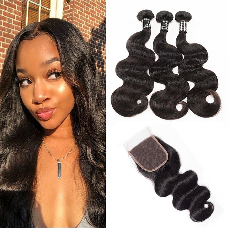 Body Wave 3 Bundles With Closure Brazilian Human Hair Body Closure - Ross Pretty Hair Official