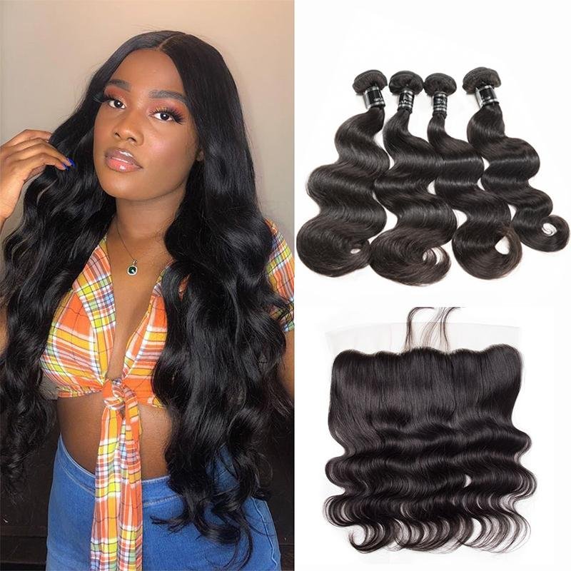 Body Wave Brazilian Human Hair 4 Bundles With 13X4 Frontal - Ross Pretty Hair Official