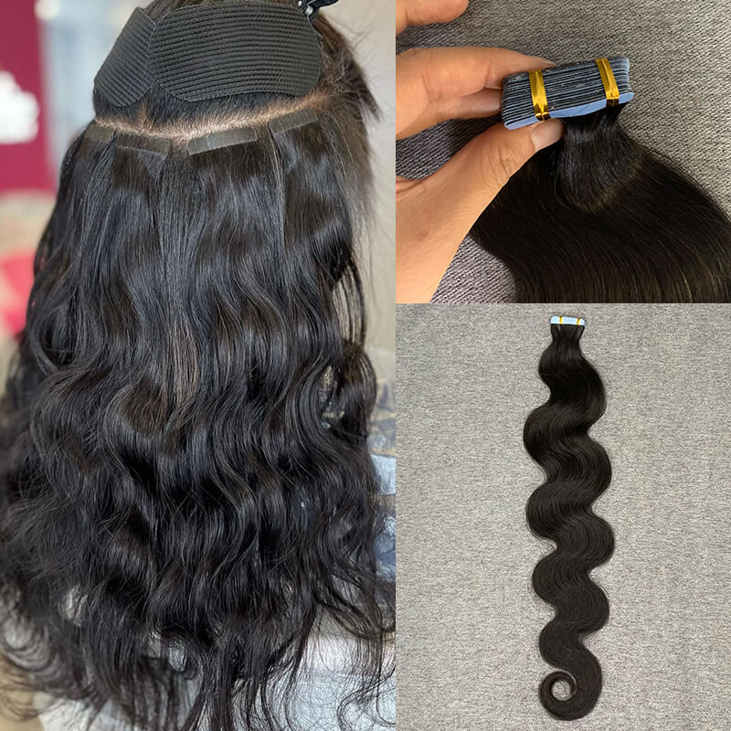 Tape In Body Wave Human Hair Extensions For Thin Hair 20 Pieces/ Pack ...