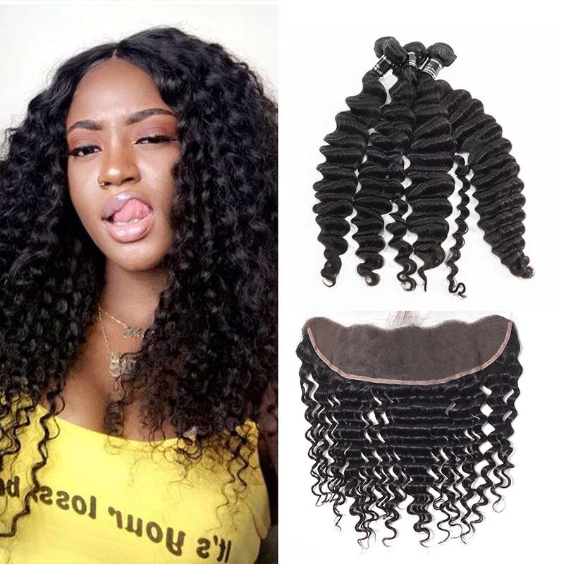 Brazilian 4 Bundles With 13X4 Frontal Loose Deep Human Hair - Ross Pretty Hair Official