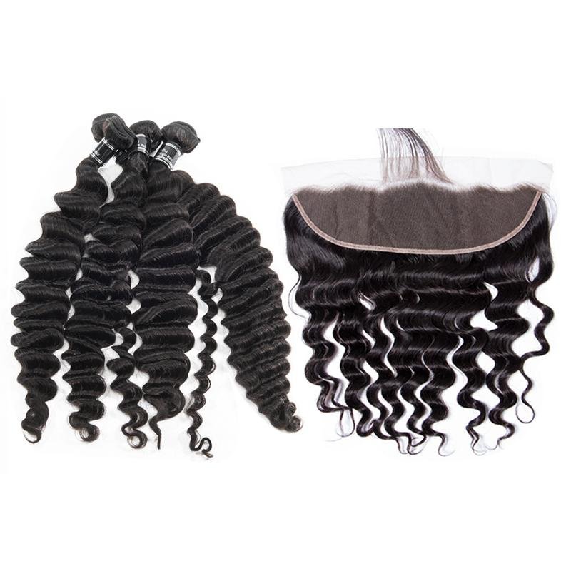 Brazilian 4 Bundles With 13X4 Frontal Loose Deep Human Hair - Ross Pretty Hair Official