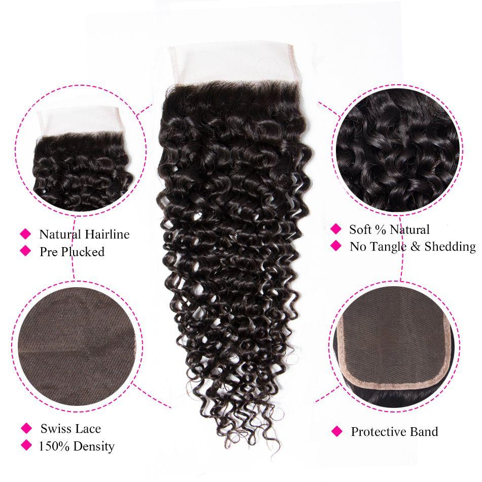 Brazilian 4*4 Curly Wave Lace Closure Human Hair Extensions - Ross Pretty Hair Official