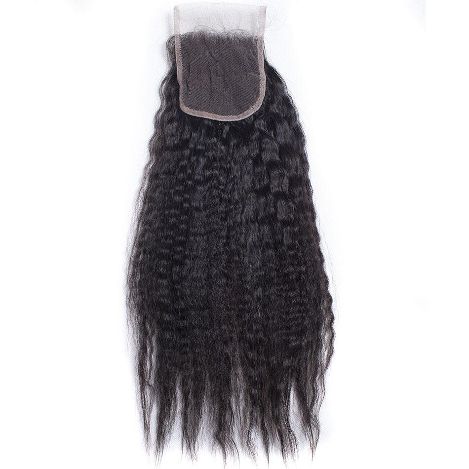 Brazilian Kinky Straight 3 Bundles With Closure 100% Virgin Human Hair - Ross Pretty Hair Official