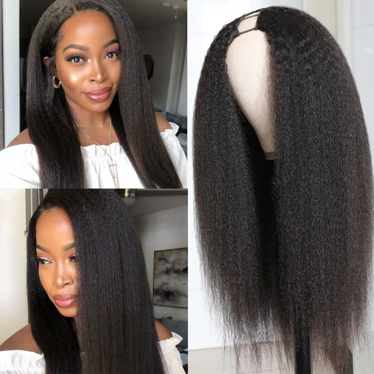 Brazilian Kinky Straight Hair Wigs Human Hair Yaki U Part Wig 150% Density - Ross Pretty Hair Official