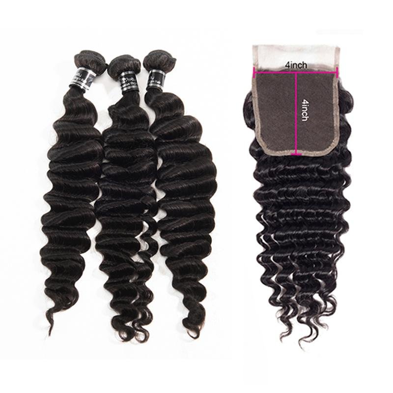 Brazilian Loose Wave 3 Bundles With Lace Closure 100% Remy Human Hair Weave - Ross Pretty Hair Official