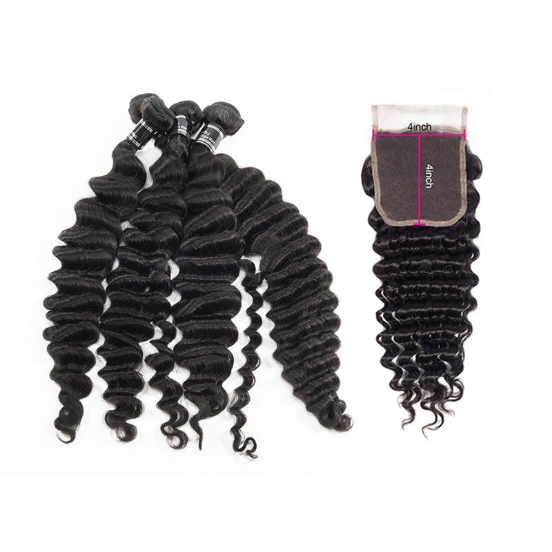 Brazilian Loose Wave 4 Bundles With Closure 100% Virgin Human Hair - Ross Pretty Hair Official