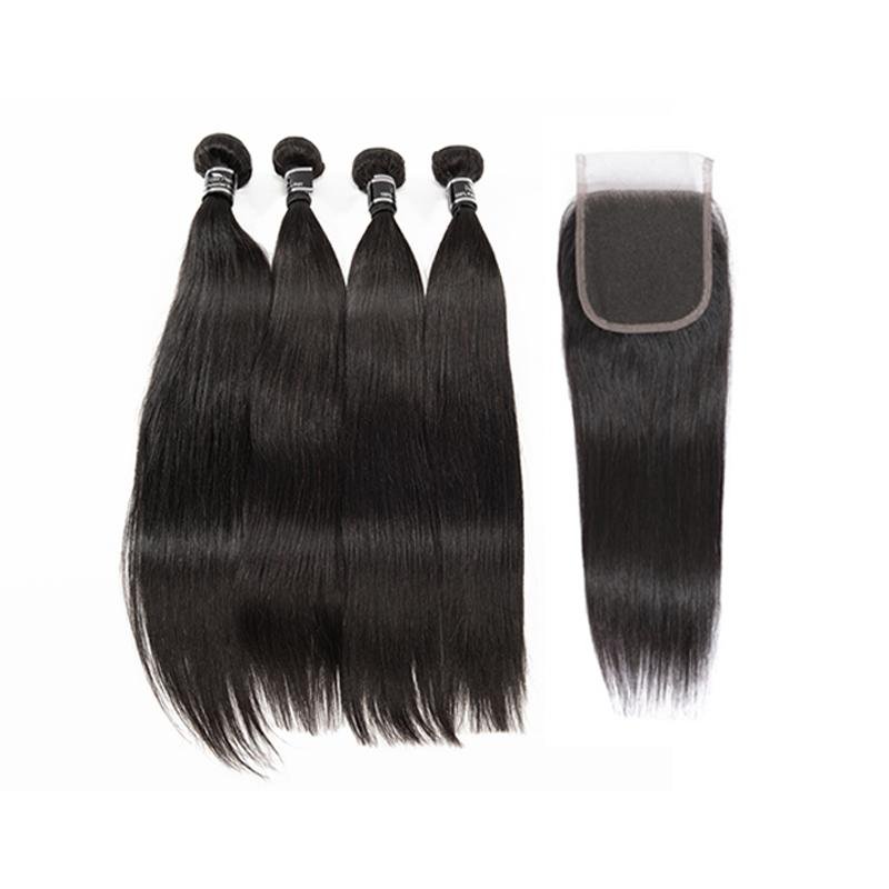 Brazilian Straight Hair 4 Bundles With Lace Closure Virgin Human Hair Bundles - Ross Pretty Hair Official