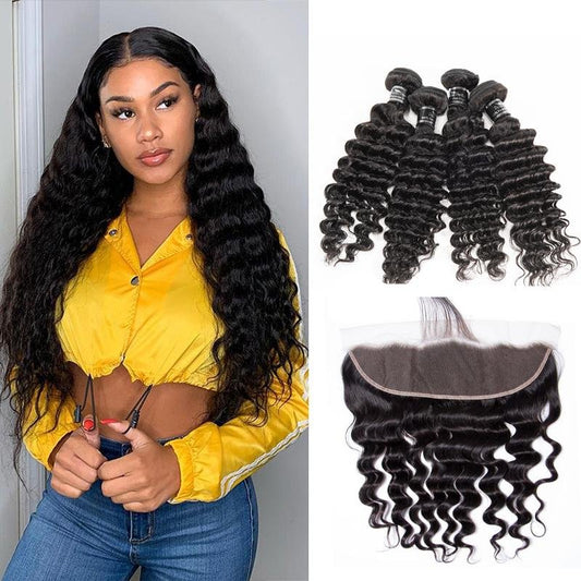 Brazilian Style Human Hair 4 Bundles Deep Wave With 13X4 Frontal - Ross Pretty Hair Official