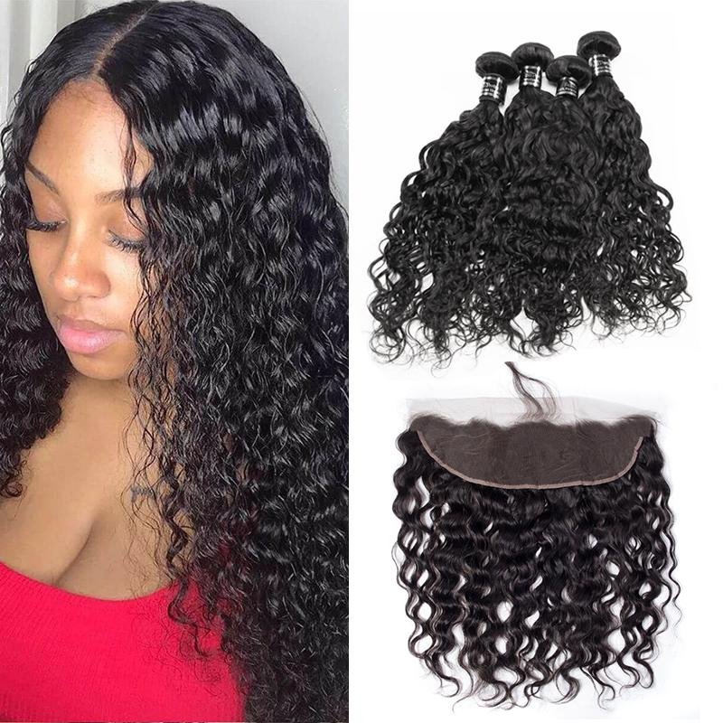 Brazilian Water Wave Human Hair 4 Bundles With 13X4 Frontal - Ross Pretty Hair Official