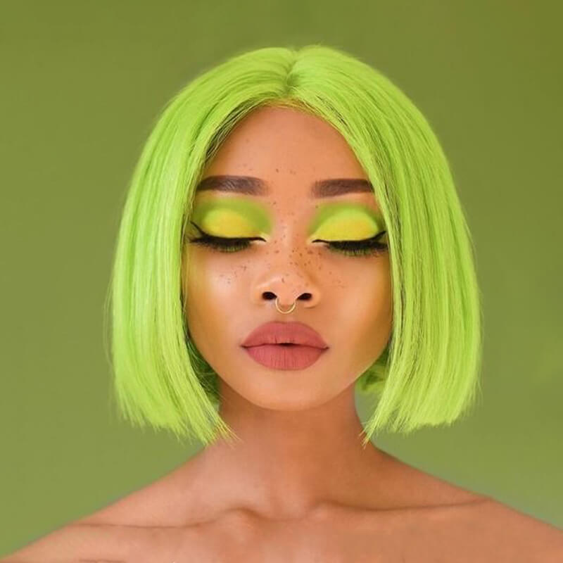 Bob Straight Fluorescence Green Color Hair 13×4 Lace Front Wigs