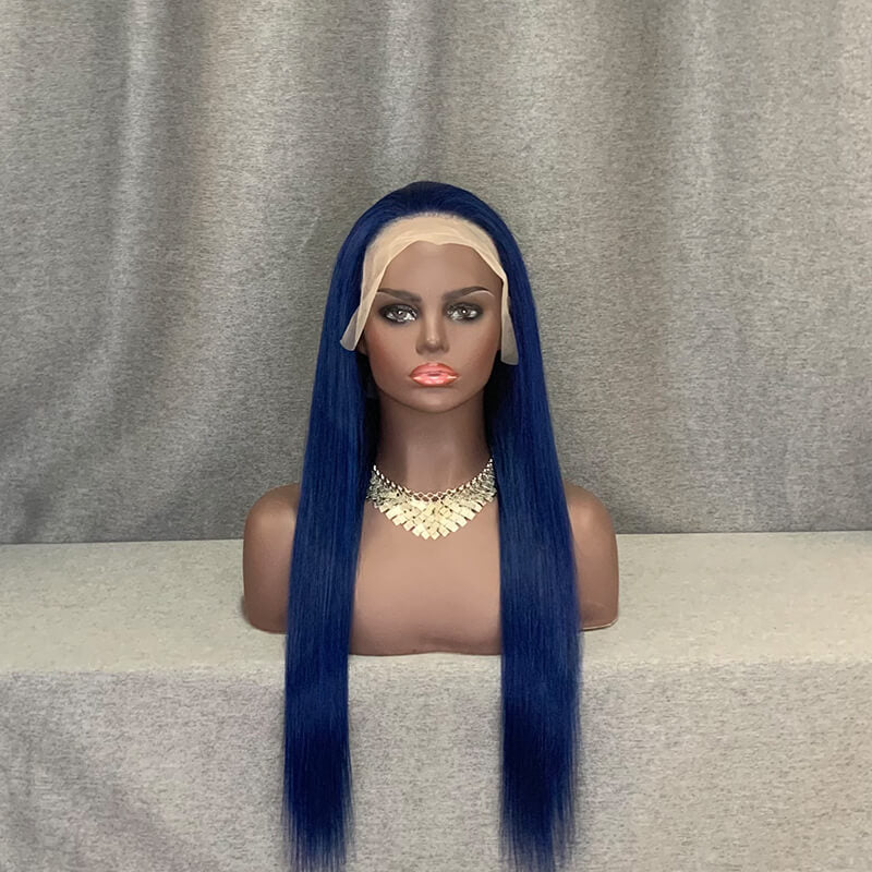 Purple/ Blue/ Green Human Hair Straight 13x4 Lace Front Wig