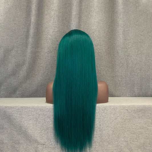 Green Color Wig Human Hair Straight 13x4 Lace Front Wig