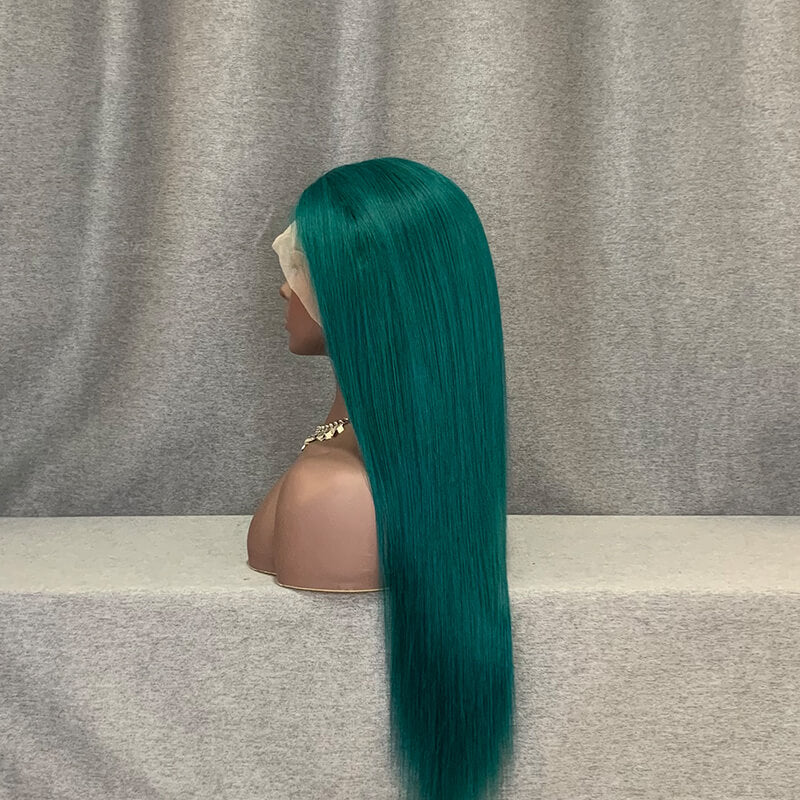 Green Color Wig Human Hair Straight 13x4 Lace Front Wig