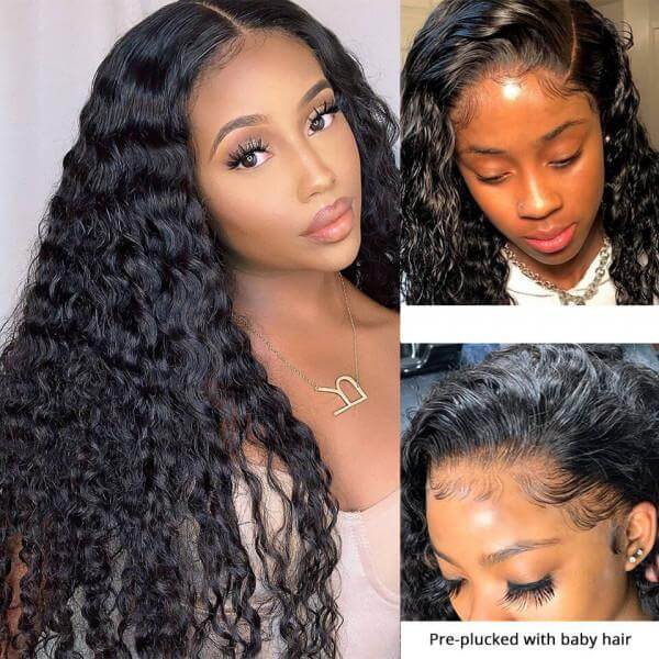 Deep Wave Human Hair Wigs With Baby Hair 360 Lace Frontal Wigs