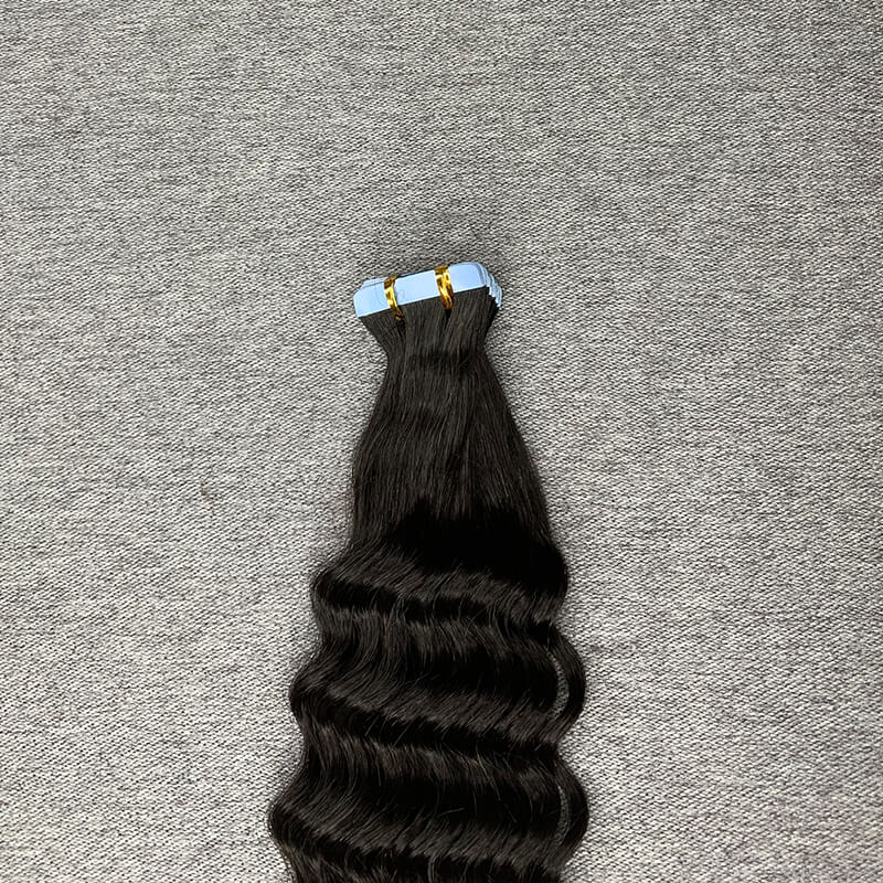 #1b Deep Wave Tape In Human Hair Extensions 20 Pieces/ Pack