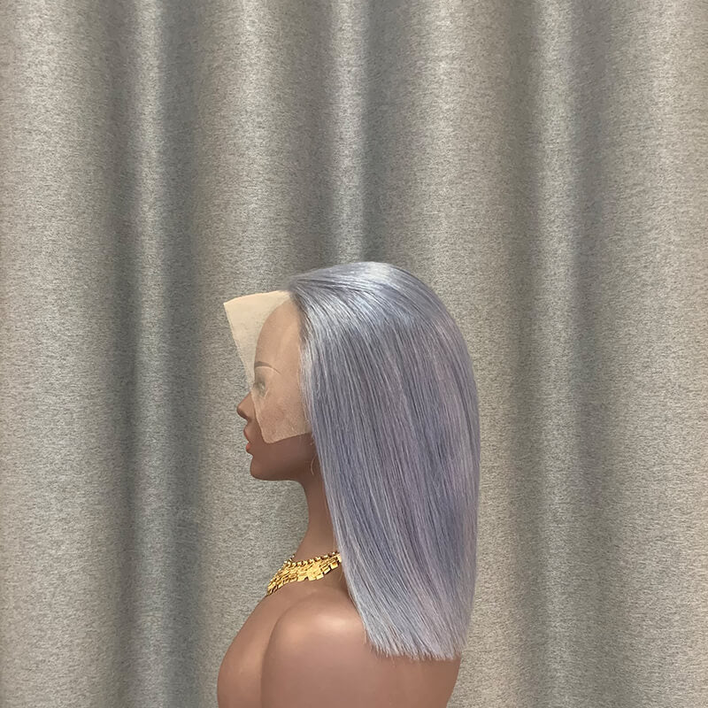 Grey Bob Wig 12 inch 13x4 Lace Front Human Hair