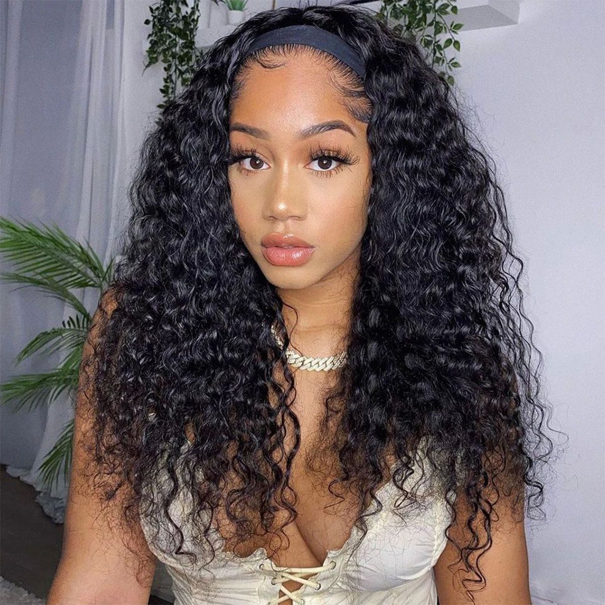 Headband Hair Wig Deep Wave