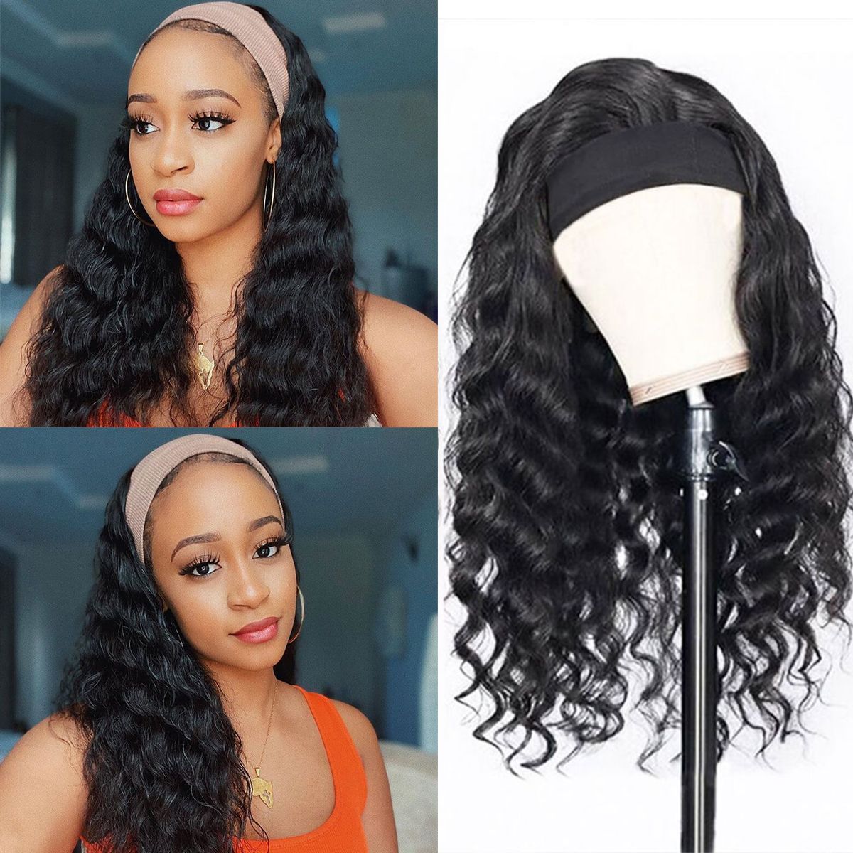 Headband Wig Loose Deep Wave Human Hair Gluless Wig - Ross Pretty Hair Official