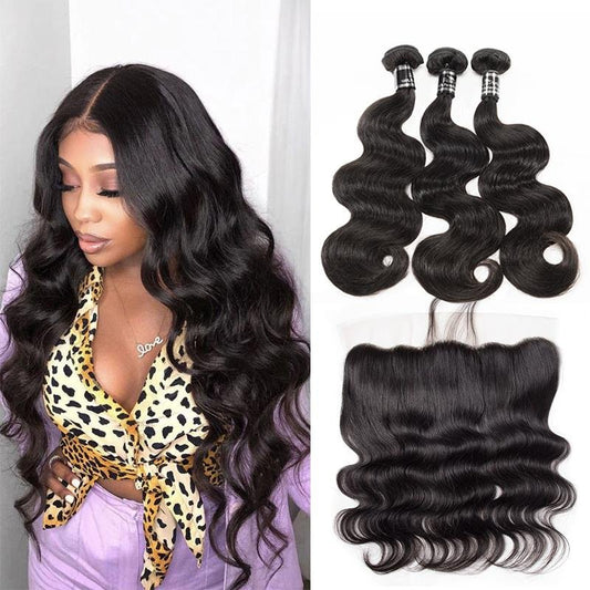 Human Hair 3 Bundles With 13X4 Frontal Brazilian Body Wave - Ross Pretty Hair Official