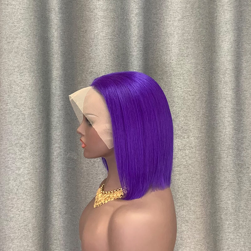 human hair bob wig purple