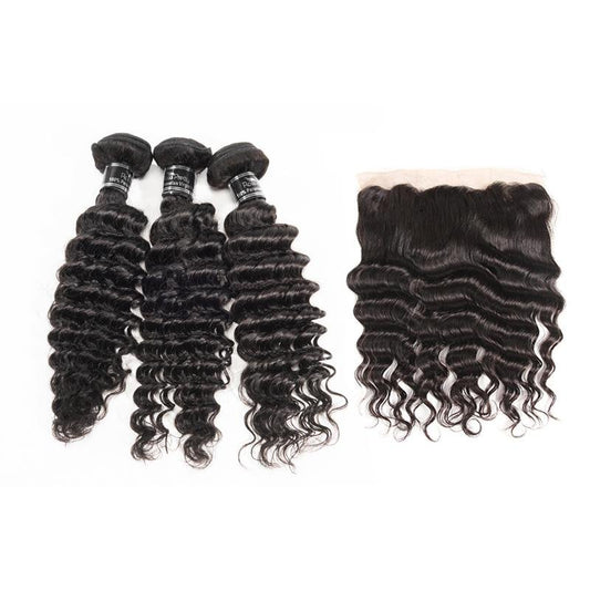 Hunman Virgin Hair Peruvian Deep Wave 3 Bundles With 13X4 Lace Frontal - Ross Pretty Hair Official