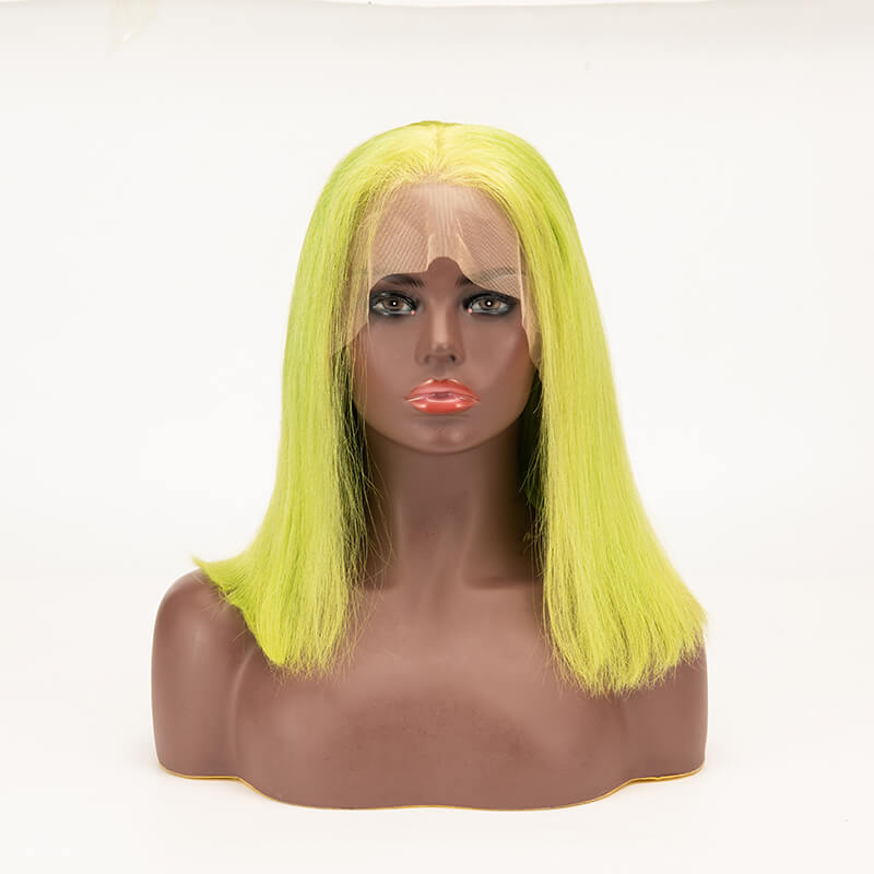 Bob Straight Fluorescence Green Color Hair 13×4 Lace Front Wigs