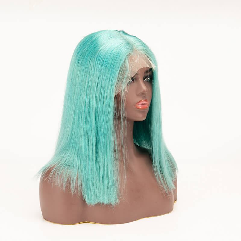 Dusty Blue Color 13×4 Lace Front Wigs Bob Straight Virgin Human Wig