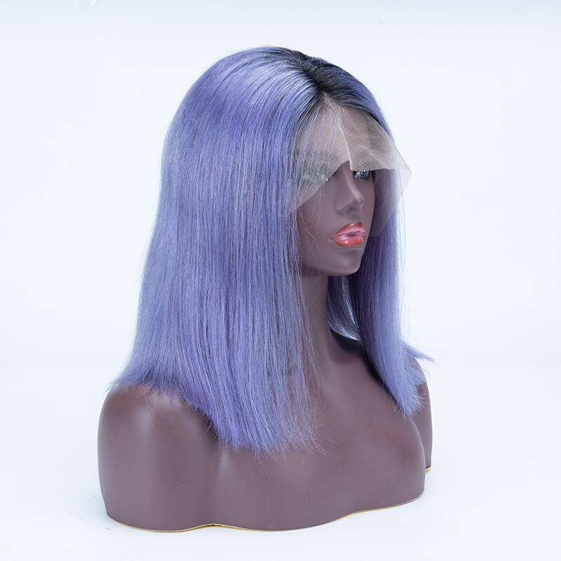 1B Lilac Color Bob Straight Hair 13×4 Lace Front Wigs Human Hair