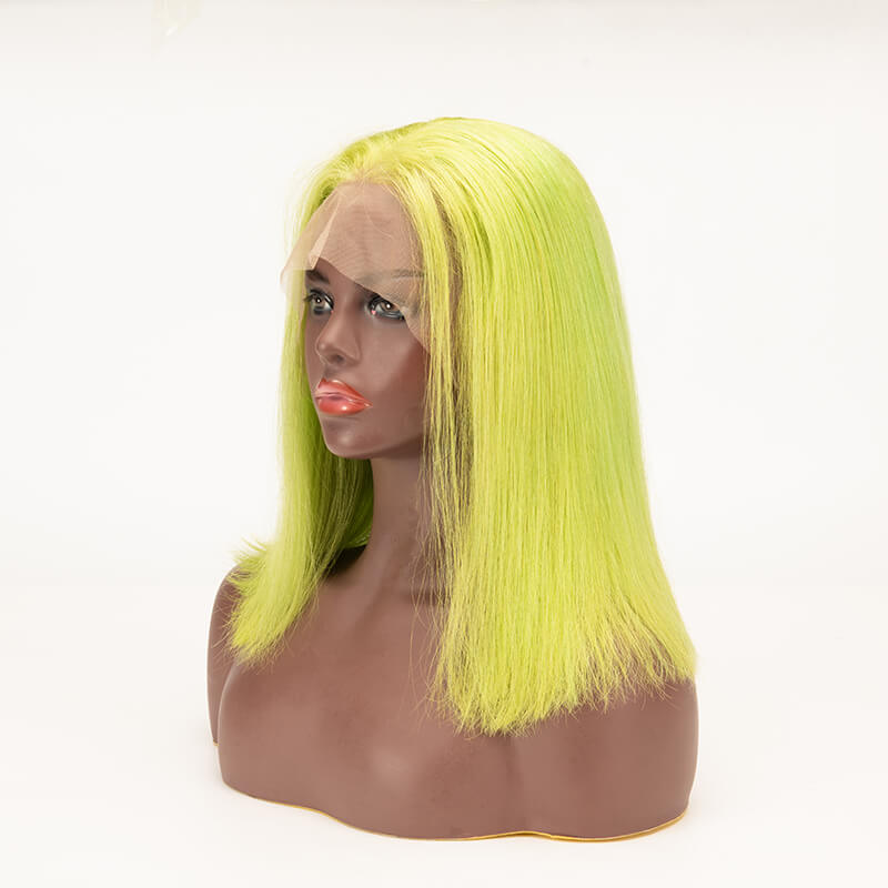 Bob Straight Fluorescence Green Color Hair 13×4 Lace Front Wigs