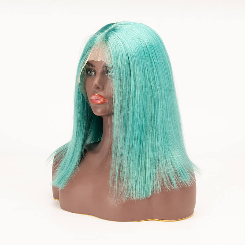 Dusty Blue Color 13×4 Lace Front Wigs Bob Straight Virgin Human Wig