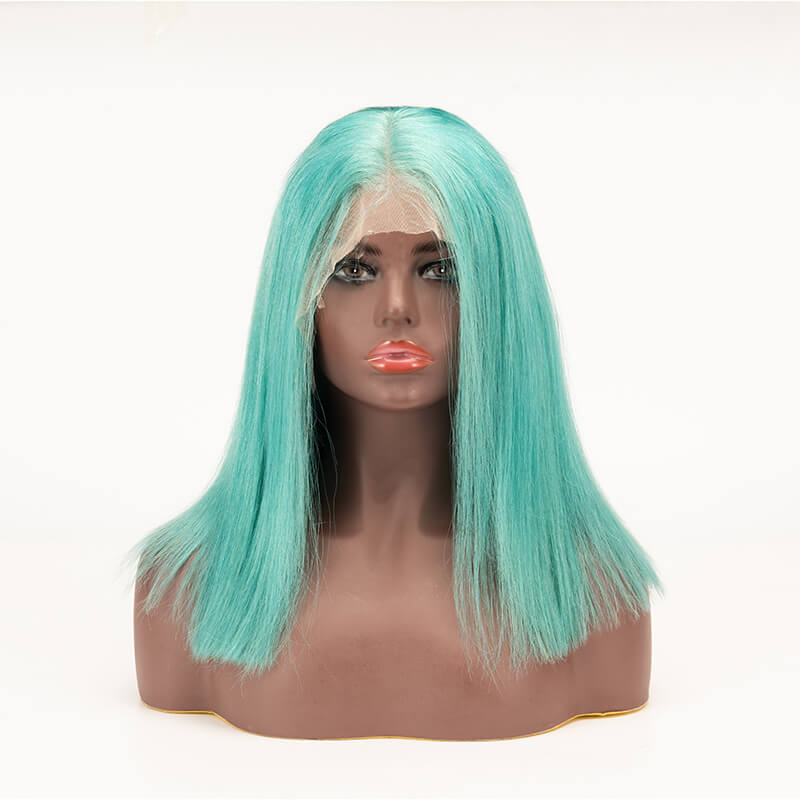 Dusty Blue Color 13×4 Lace Front Wigs Bob Straight Virgin Human Wig