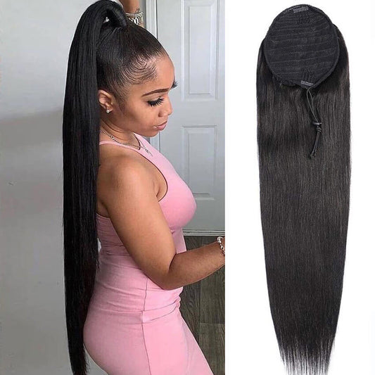 Straight Hair Ponytail Clip in Ponytail Extension Wrap Around Long Straight Ponytail Hair