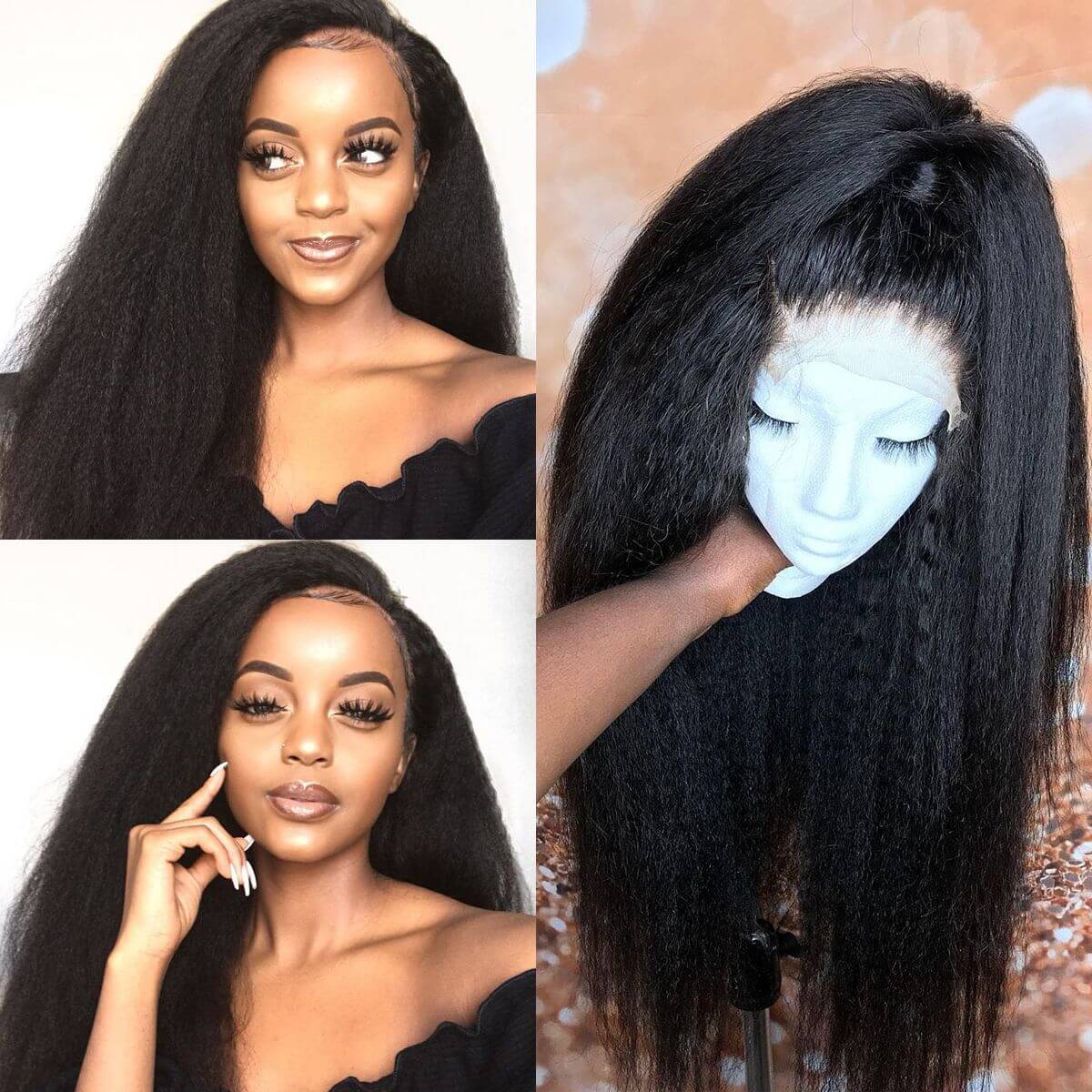 Popular 360 Lace Frontal Wigs Pre Plucked Kinky Straight