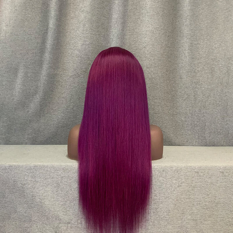 Purple Human Hair Straight 13x4 Lace Front Wig