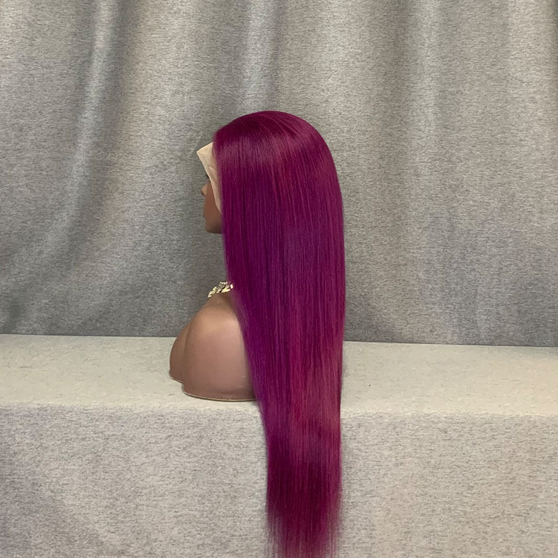 Purple Human Hair Straight 13x4 Lace Front Wig