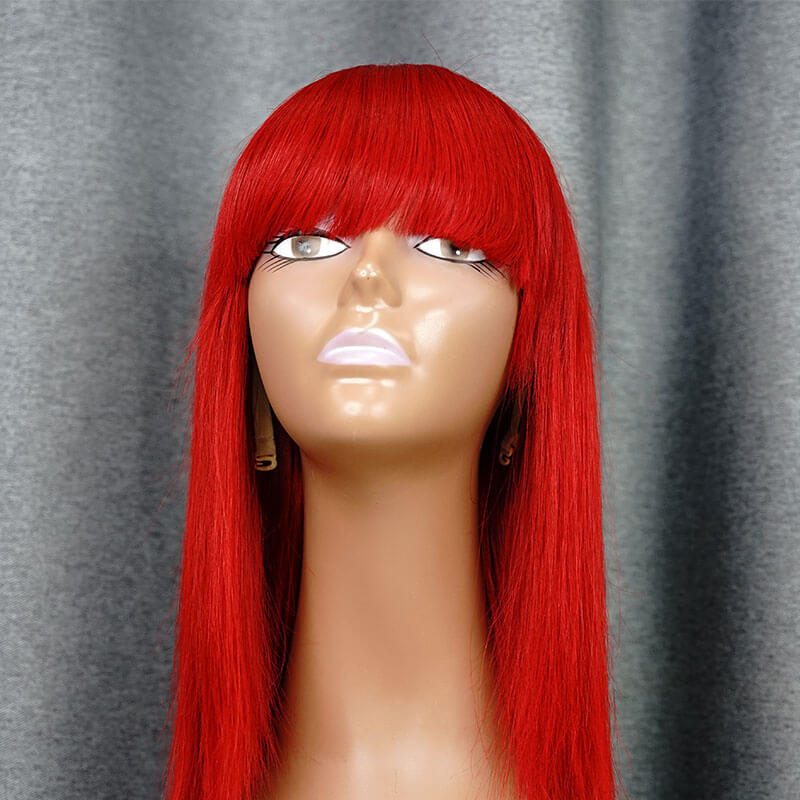 Red Bang Wig Short Bob Wig Straight Hair