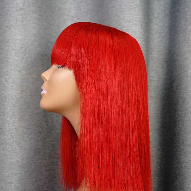 Red Bang Wig Short Bob Wig Straight Hair