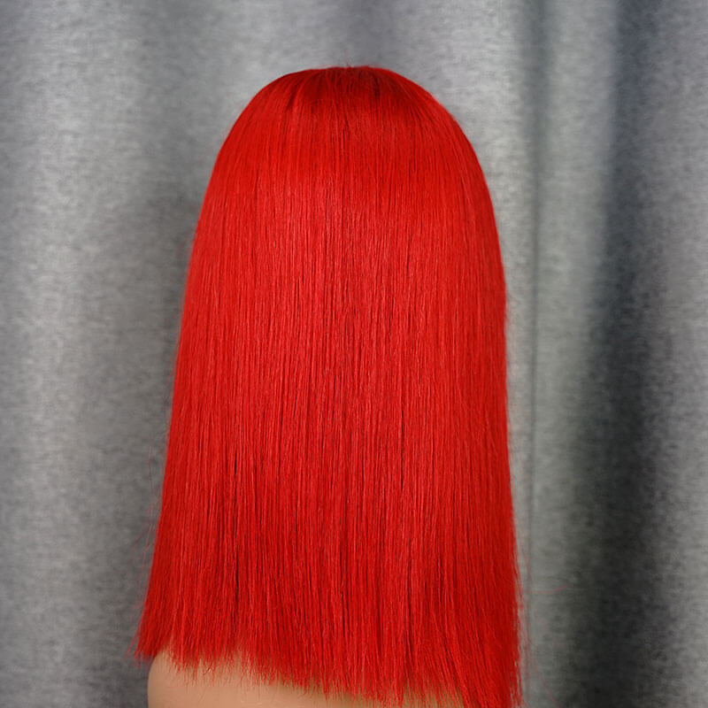 Red Bang Wig Short Bob Wig Straight Hair