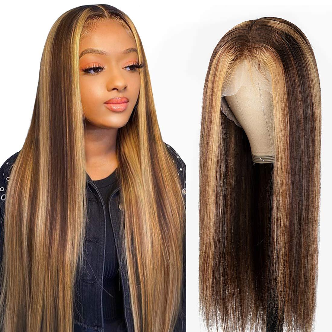 Highlight Wig 180% Density Straight P4/27 Color Human Hair Wig