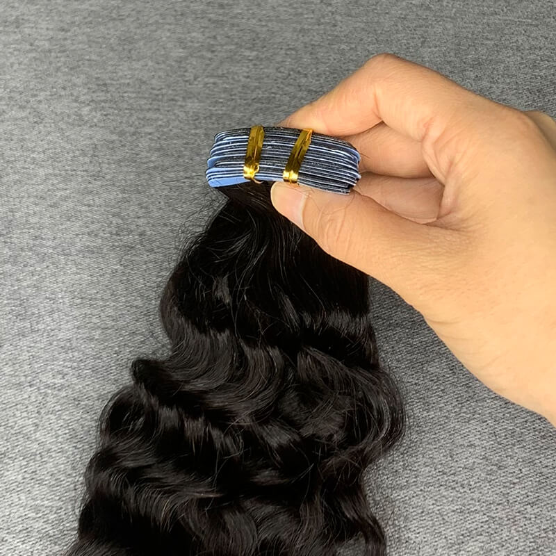 #1b Deep Curly Tape In Human Hair Extensions 20 Pieces/ Pack