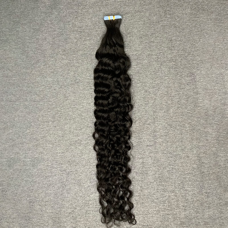#1b Deep Curly Tape In Human Hair Extensions 20 Pieces/ Pack