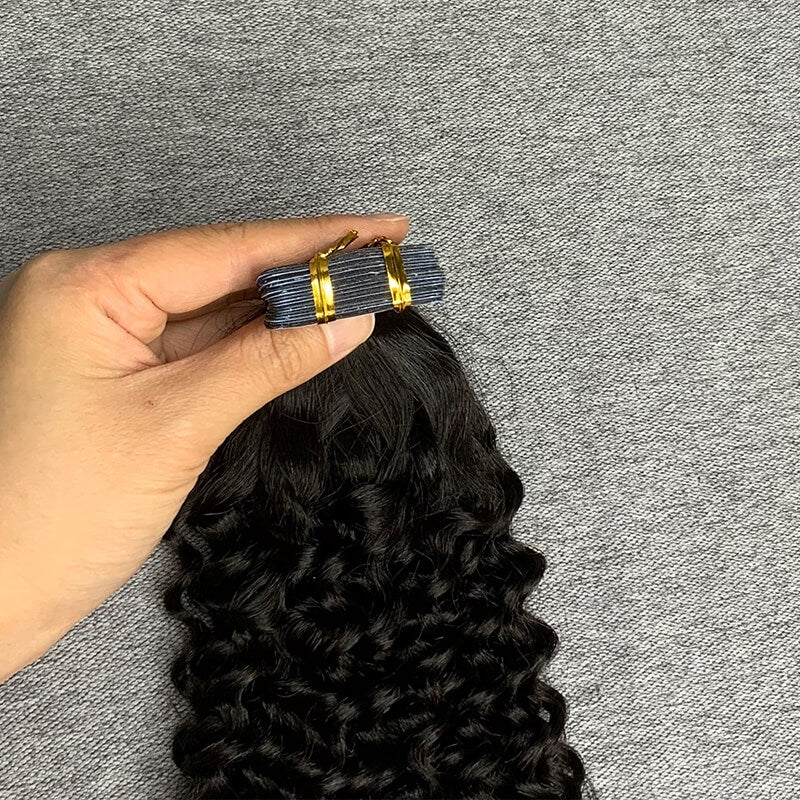 #1b Kinky Curly Tape In Human Hair Extensions 20 Pieces/ Pack