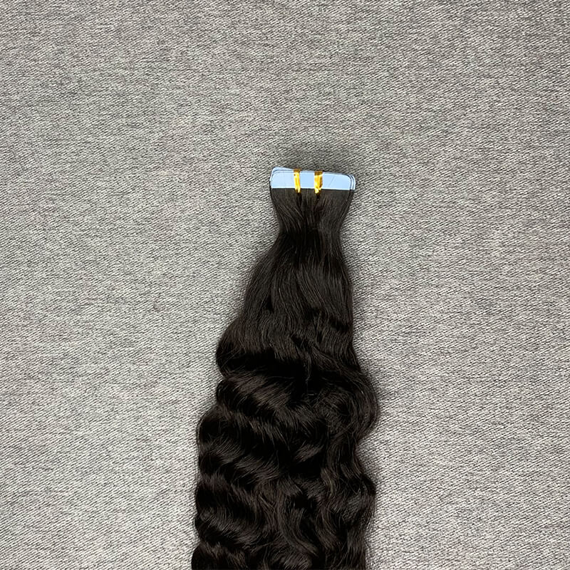 #1b Deep Curly Tape In Human Hair Extensions 20 Pieces/ Pack