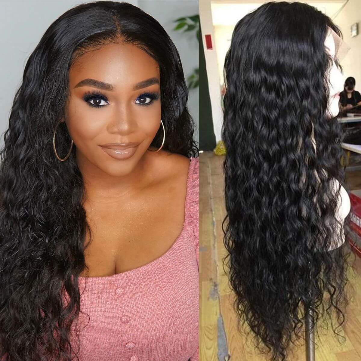 Deep Wave Human Hair Wigs With Baby Hair 360 Lace Frontal Wigs