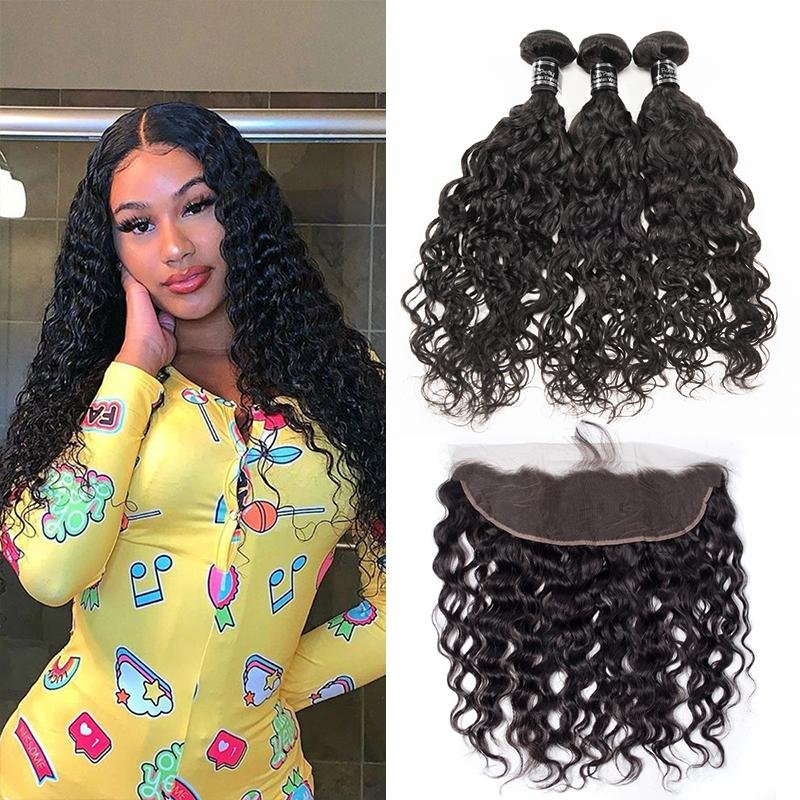 Water Wave 3 Bundles With 13X4 Lace Frontal Brazilian - Ross Pretty Hair Official