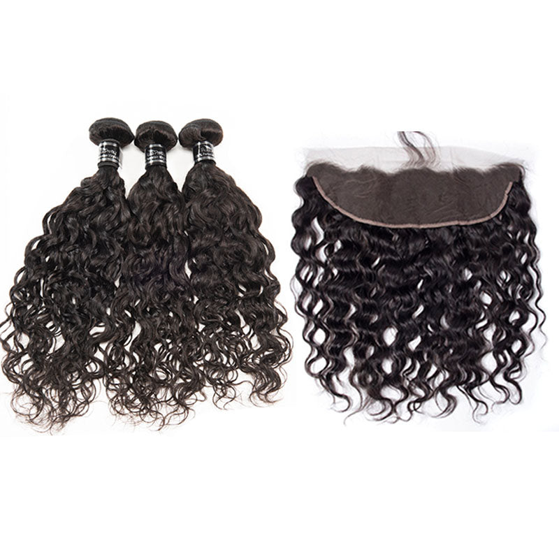 Water Wave 3 Bundles With 13X4 Lace Frontal Brazilian